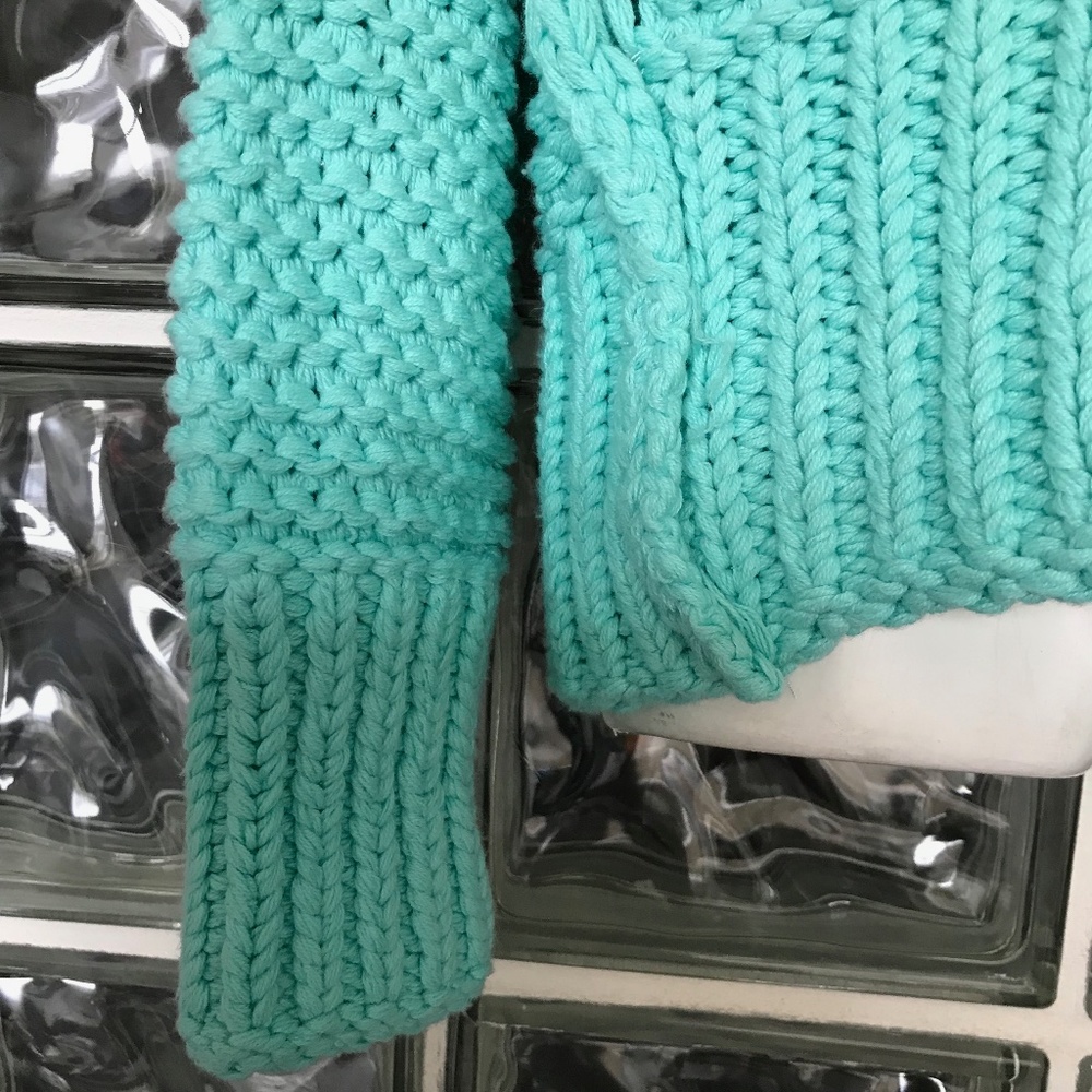 Free People Cowl Neck Chunky Knit Aqua Sweater - Picture 3 of 7